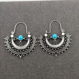 Silver Tone Chandelier Hoop Earrings Artesian Bohemian Hippie Cowgirl Glam